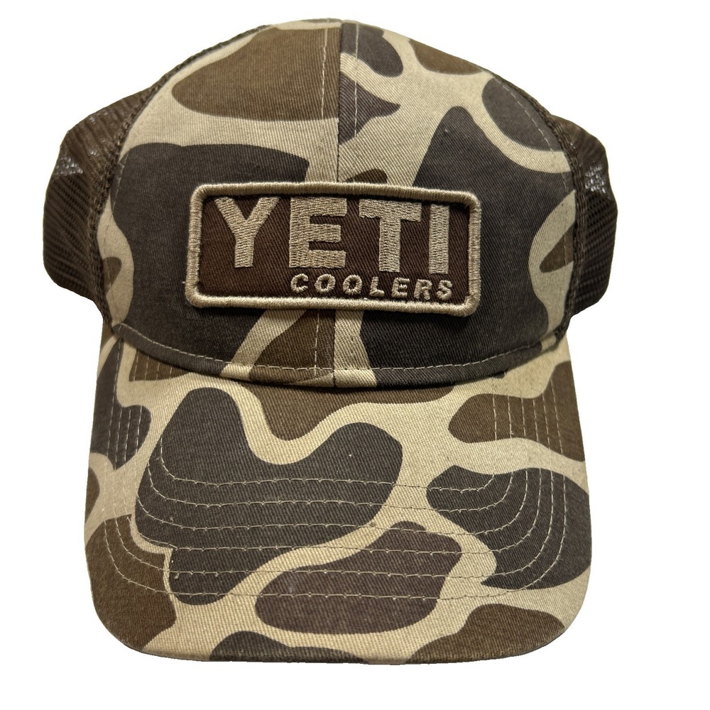 YETI Coolers Brown Camo Trucker Hat Mesh Snapback Hunting Outdoor Cap